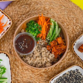 healthy korean millet and kimchi salad for weight loss